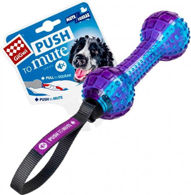 Іграшка для собак GiGwi гантеля з вимикною пискавкою Push to mute, 18см