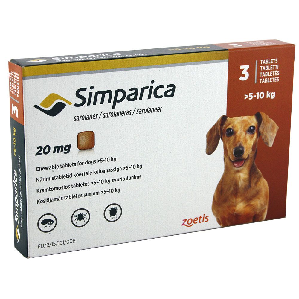 Таблетки Simparica від блох і кліщів для собак вагою 5-10кг, 1 таблетка