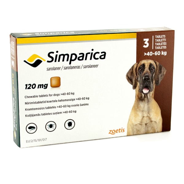 Таблетки Simparica від блох і кліщів для собак вагою 40-60кг, 1шт