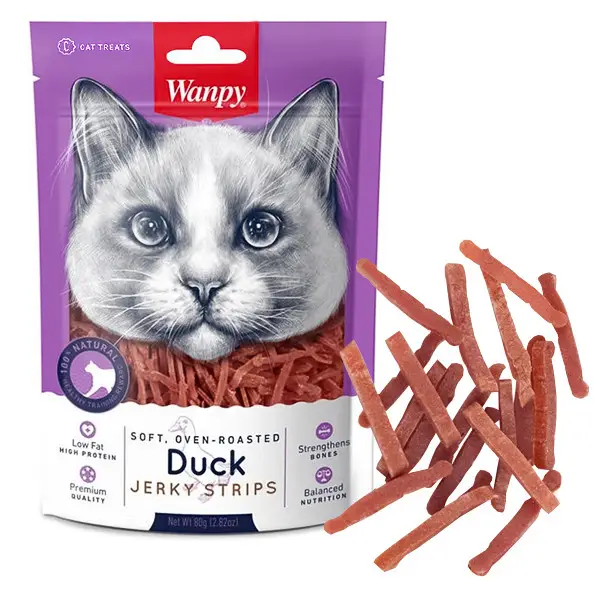 Wanpy Soft Duck Jerky Strips - Ванпі філе качки в'ялені смужки ласощі для котів 80 г