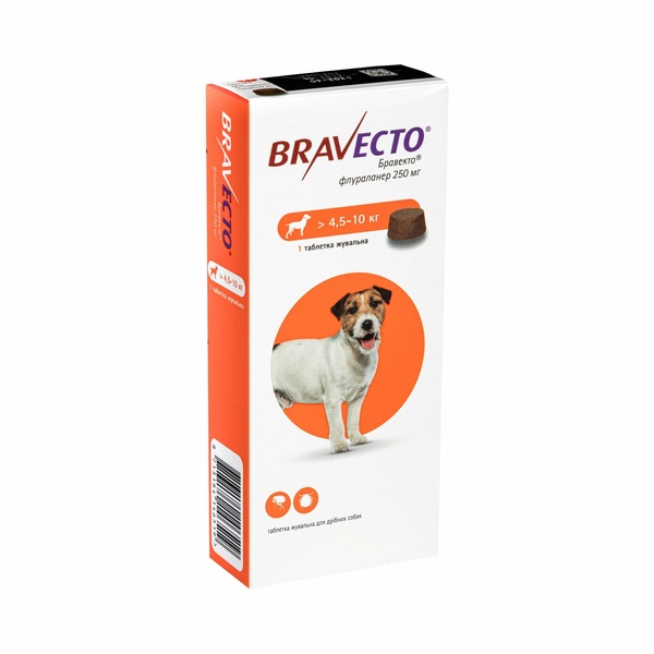 Таблетка Бравекто від бліх і кліщів для собак вагою 4.5-10кг