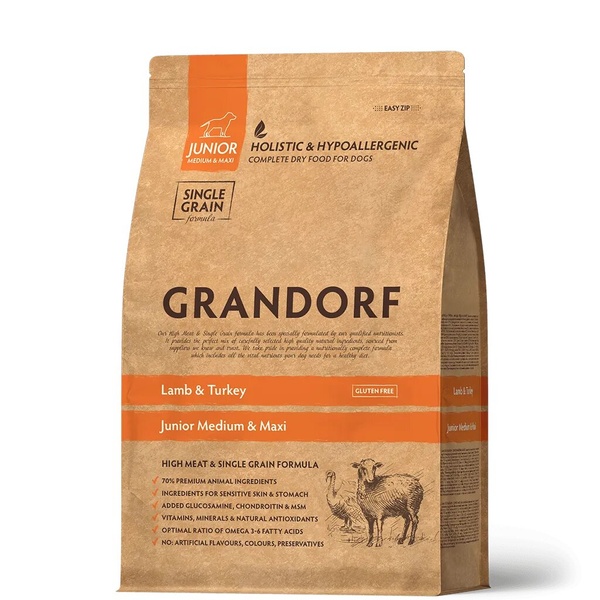 Grandorf Юніор - сухий комплексний корм для собак юніорів всіх порід з ягням і рисом 1кг