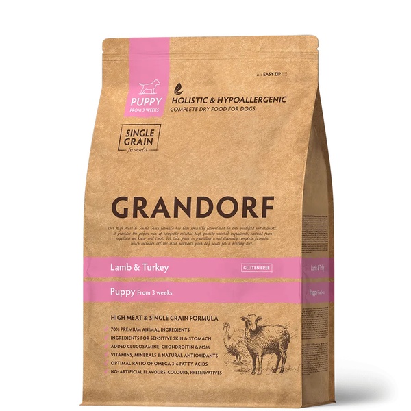 Grandorf Паппі - сухий комплексний корм для цуценят, вагітних і годуючих собак дрібних і середніх порід з ягням і рисом 1кг
