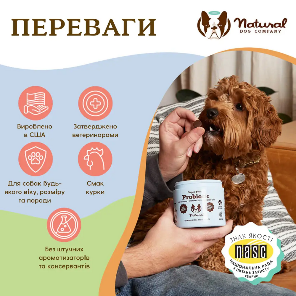 Витаминный комплекс с пробиотиком SuperFlora Probiotic Natural Dog Company, 90шт в банке