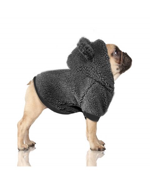 Куртка пальто з овчини для собак з капюшоном Milk&Pepper Elliot Hoodie сірий, Розмір 38L