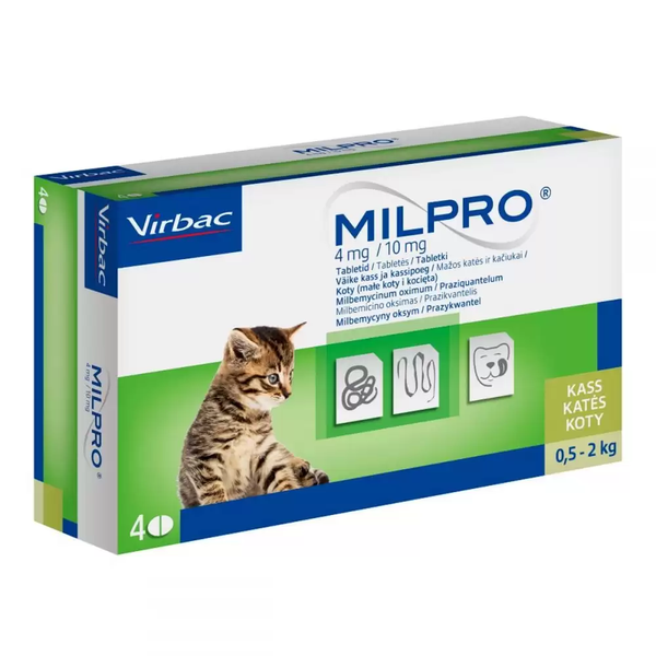 Virbac (Вірбак) Milpro - Таблетки Мільпро - антигельмінтні таблетки для котів та кошенят 0.5-2кг 1таблетка
